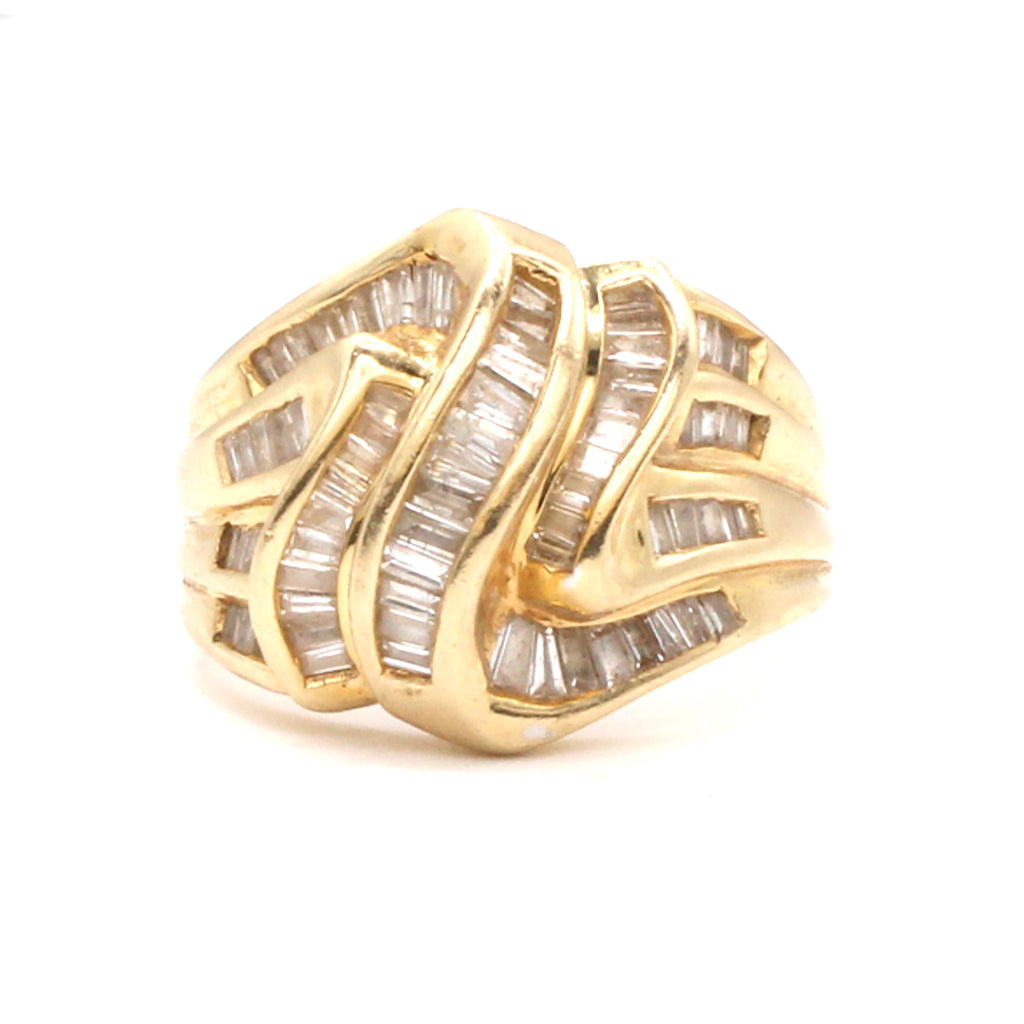14k Yellow Gold 0.67cttw Baguette Cut Diamond Woven Ribbon Ring Size 7
