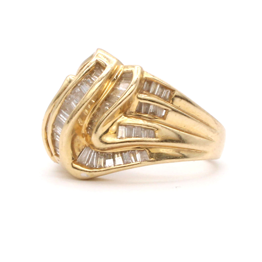 14k Yellow Gold 0.67cttw Baguette Cut Diamond Woven Ribbon Ring Size 7