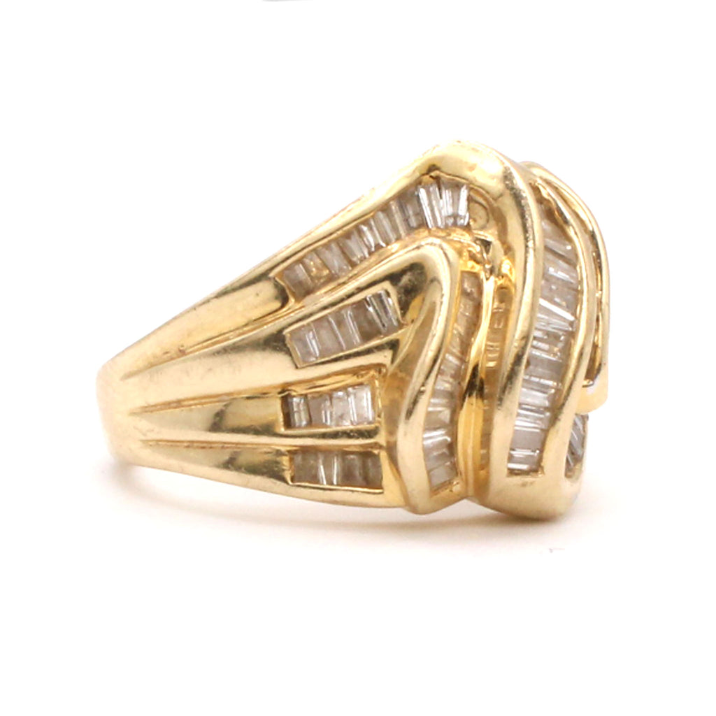 14k Yellow Gold 0.67cttw Baguette Cut Diamond Woven Ribbon Ring Size 7