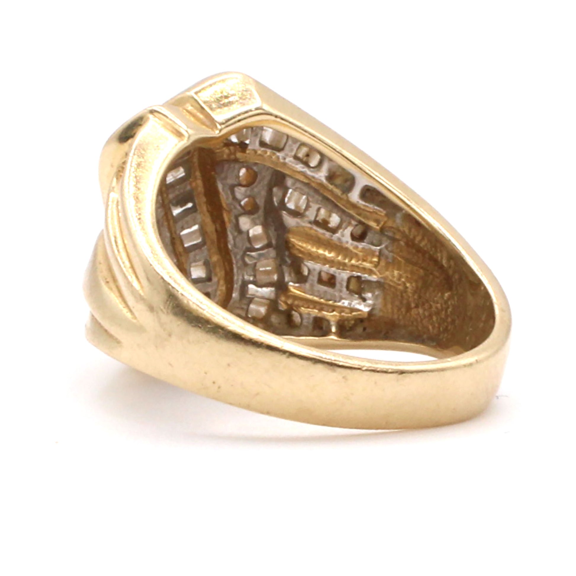 14k Yellow Gold 0.67cttw Baguette Cut Diamond Woven Ribbon Ring Size 7