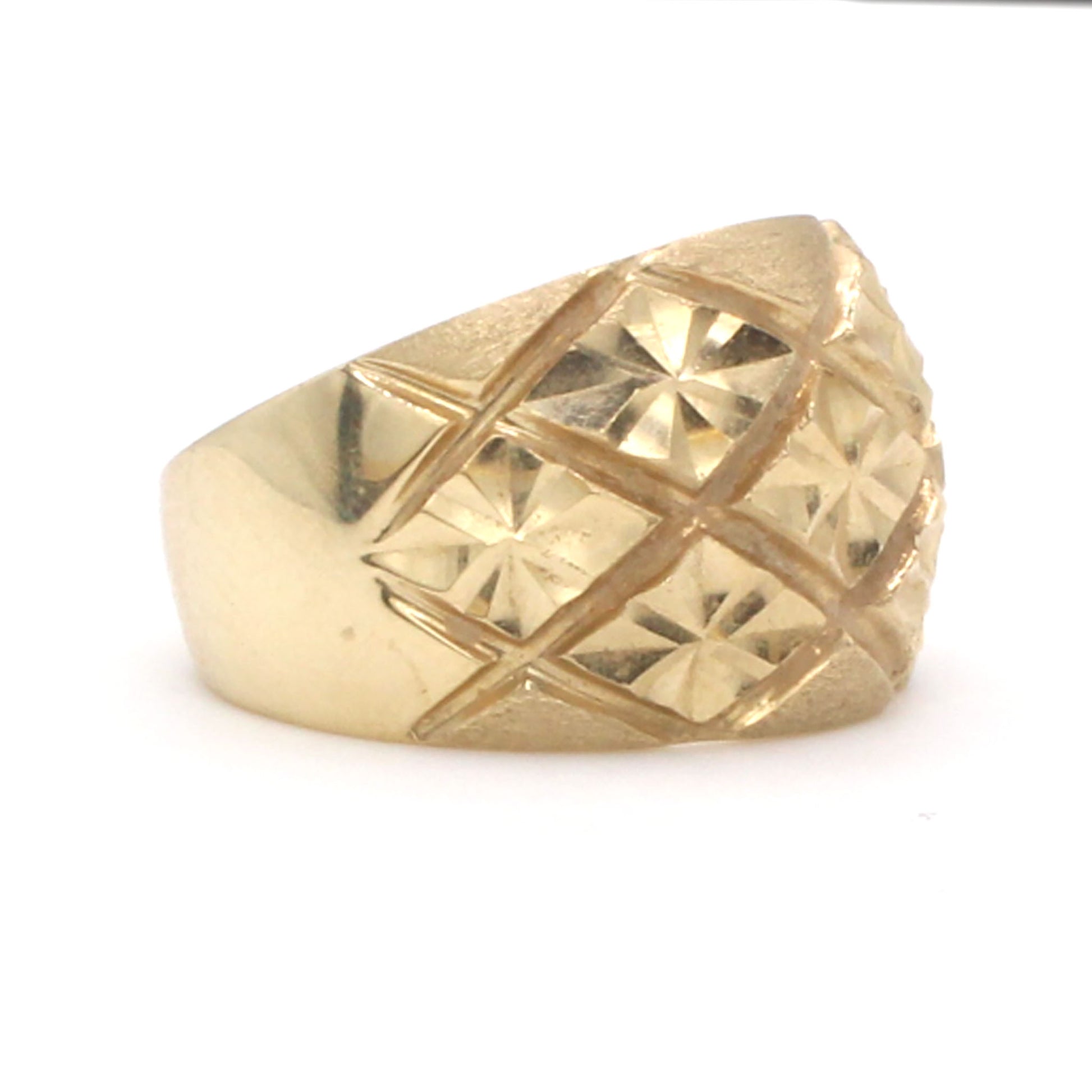14k Yellow Gold Diamond Cut Domed Band Size 6