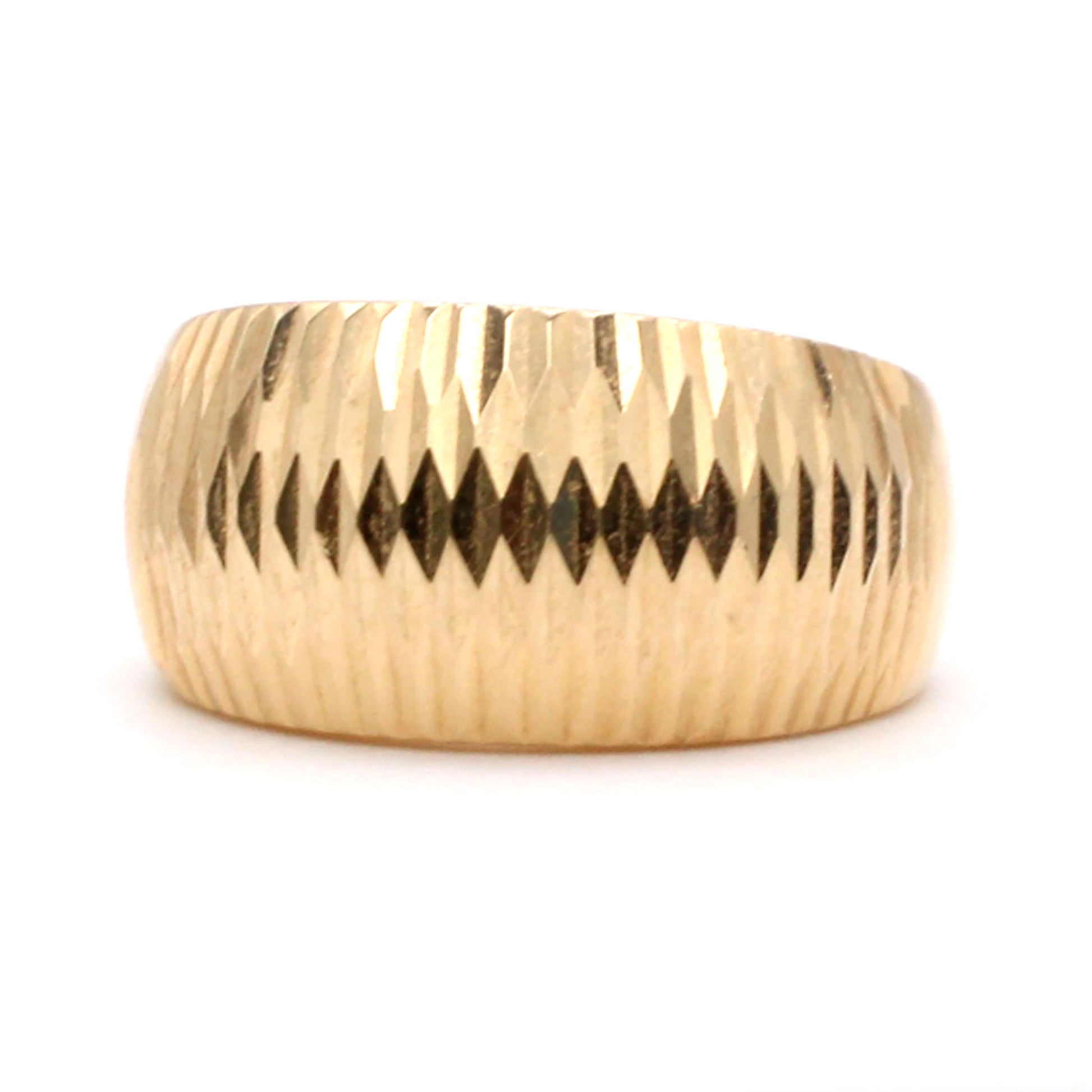 14k Yellow Gold Vertical Diamond Cut Domed Band Size 6