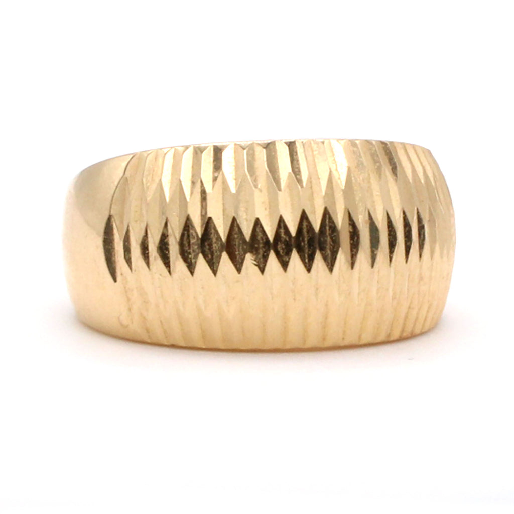 14k Yellow Gold Vertical Diamond Cut Domed Band Size 6