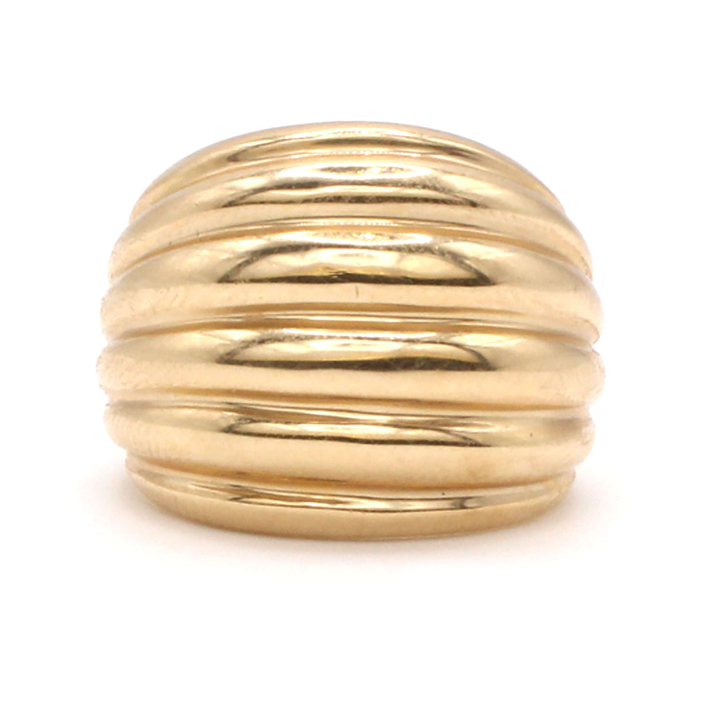 14k Yellow Gold Horizontal Groove Domed Band Size 6.75