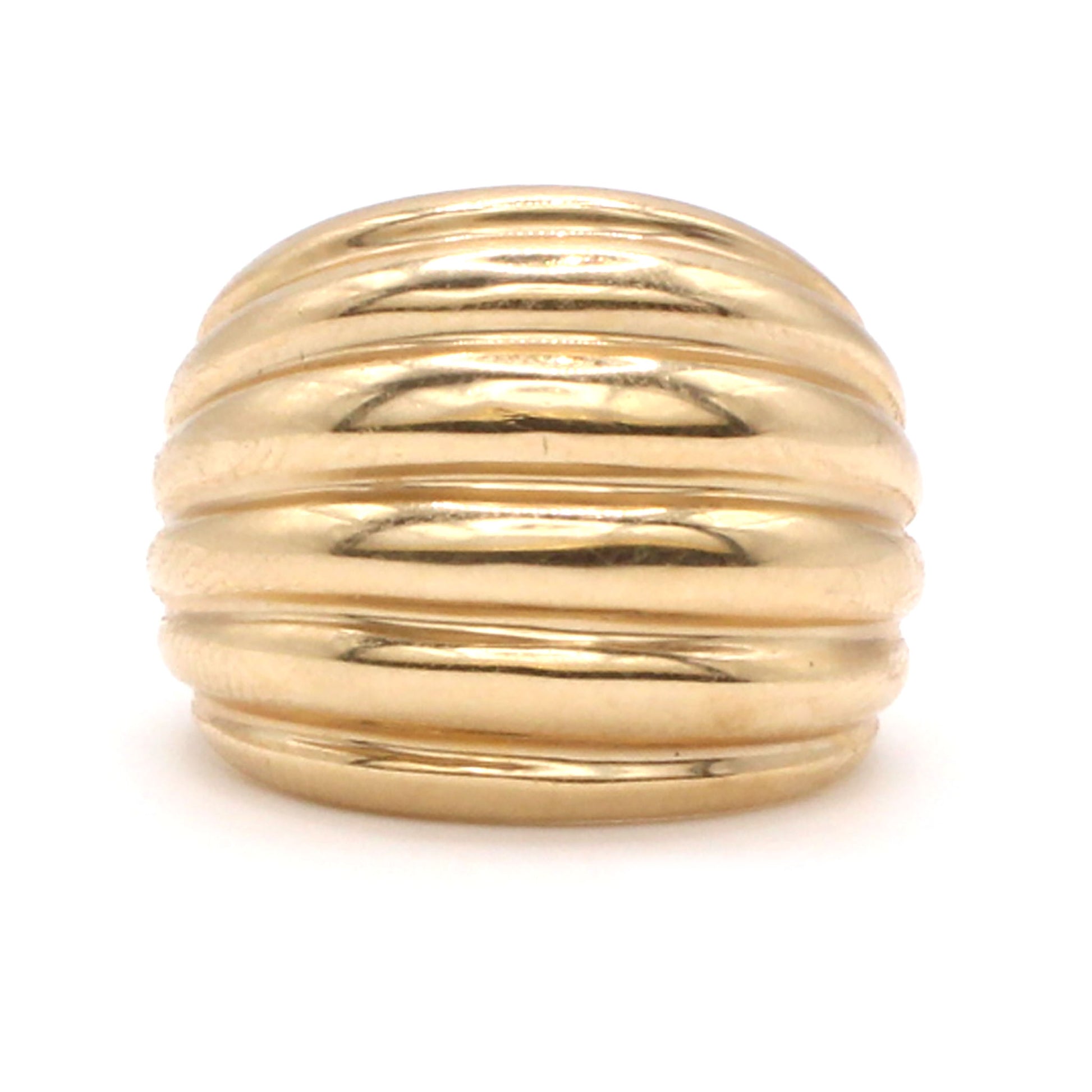 14k Yellow Gold Horizontal Groove Domed Band Size 6.75