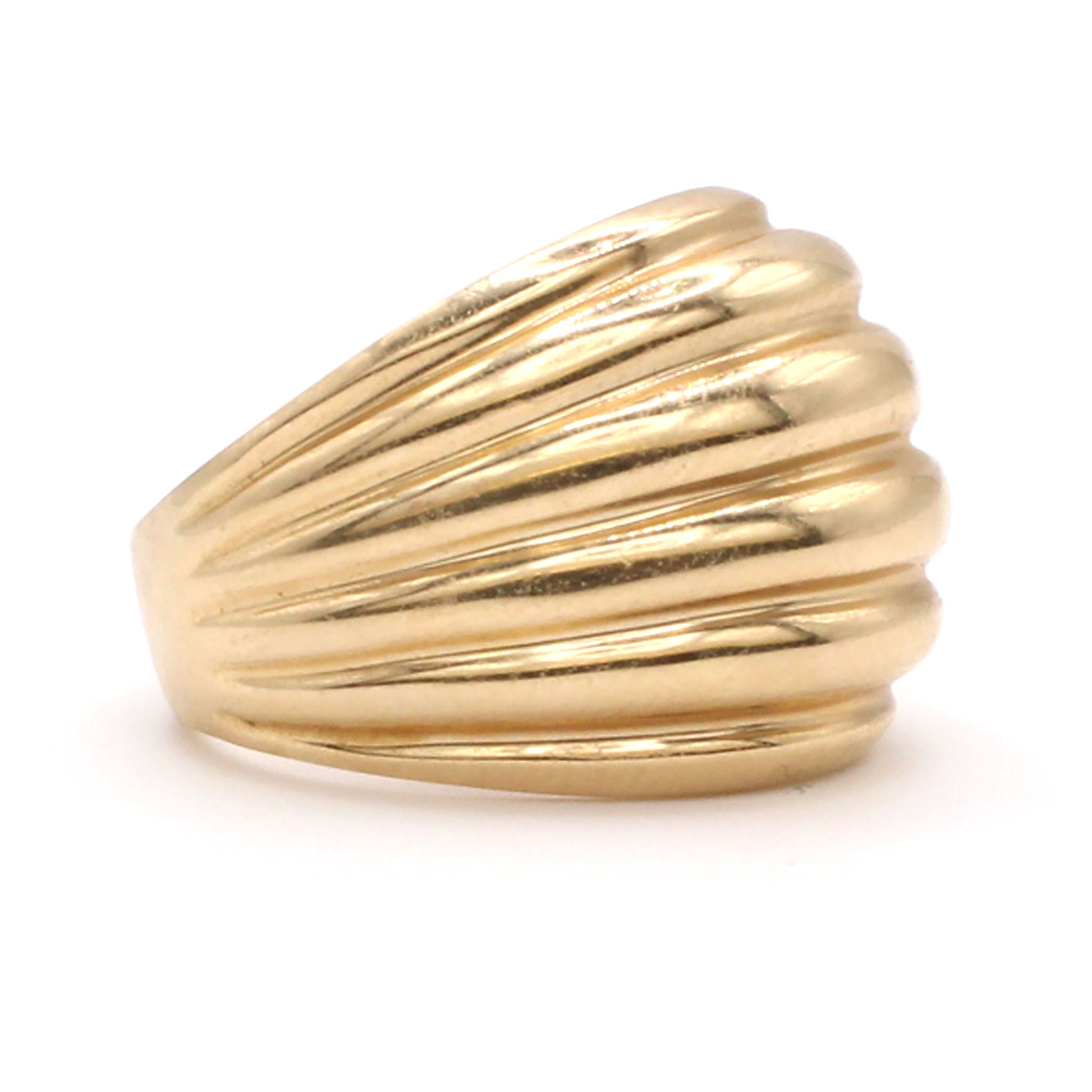 14k Yellow Gold Horizontal Groove Domed Band Size 6.75