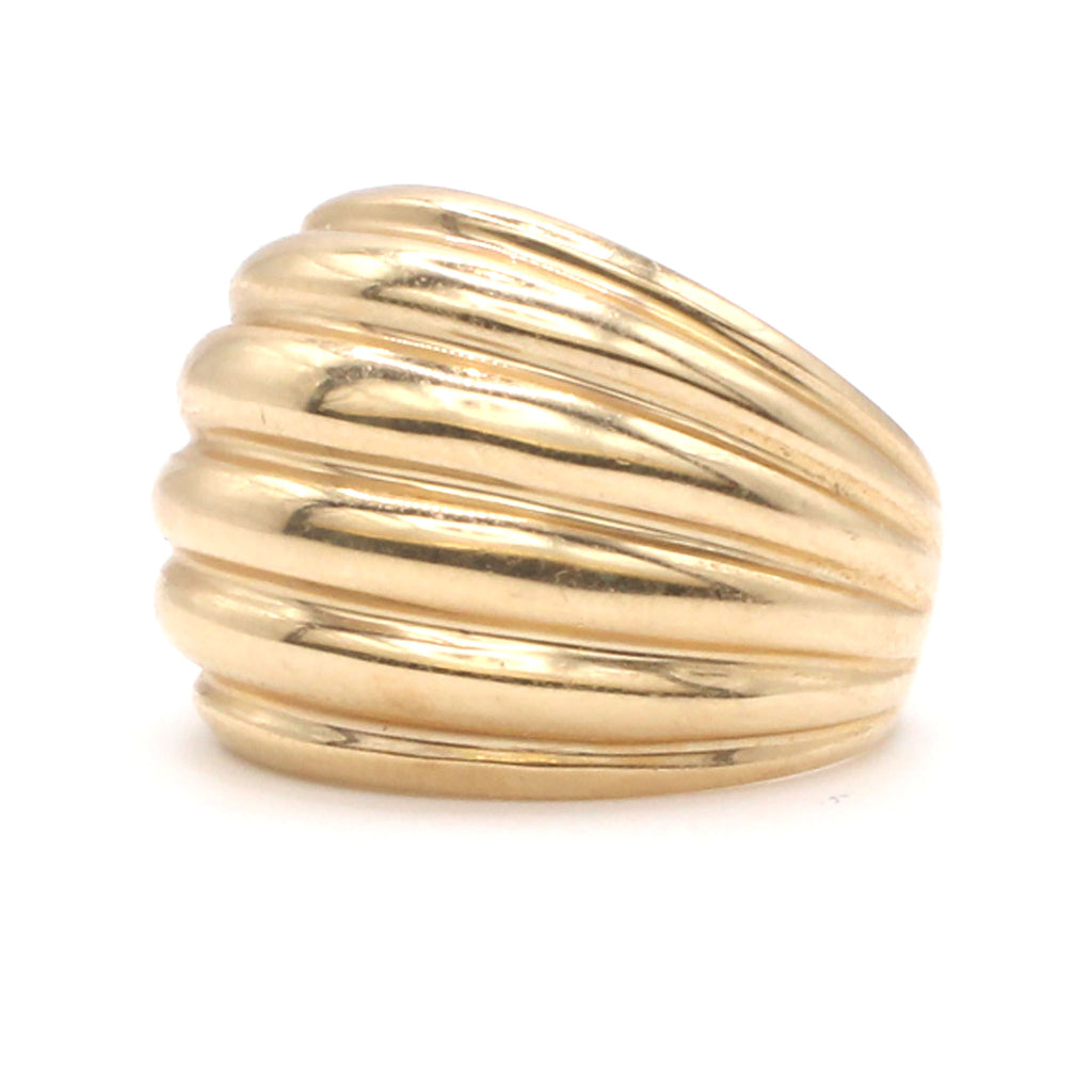 14k Yellow Gold Horizontal Groove Domed Band Size 6.75