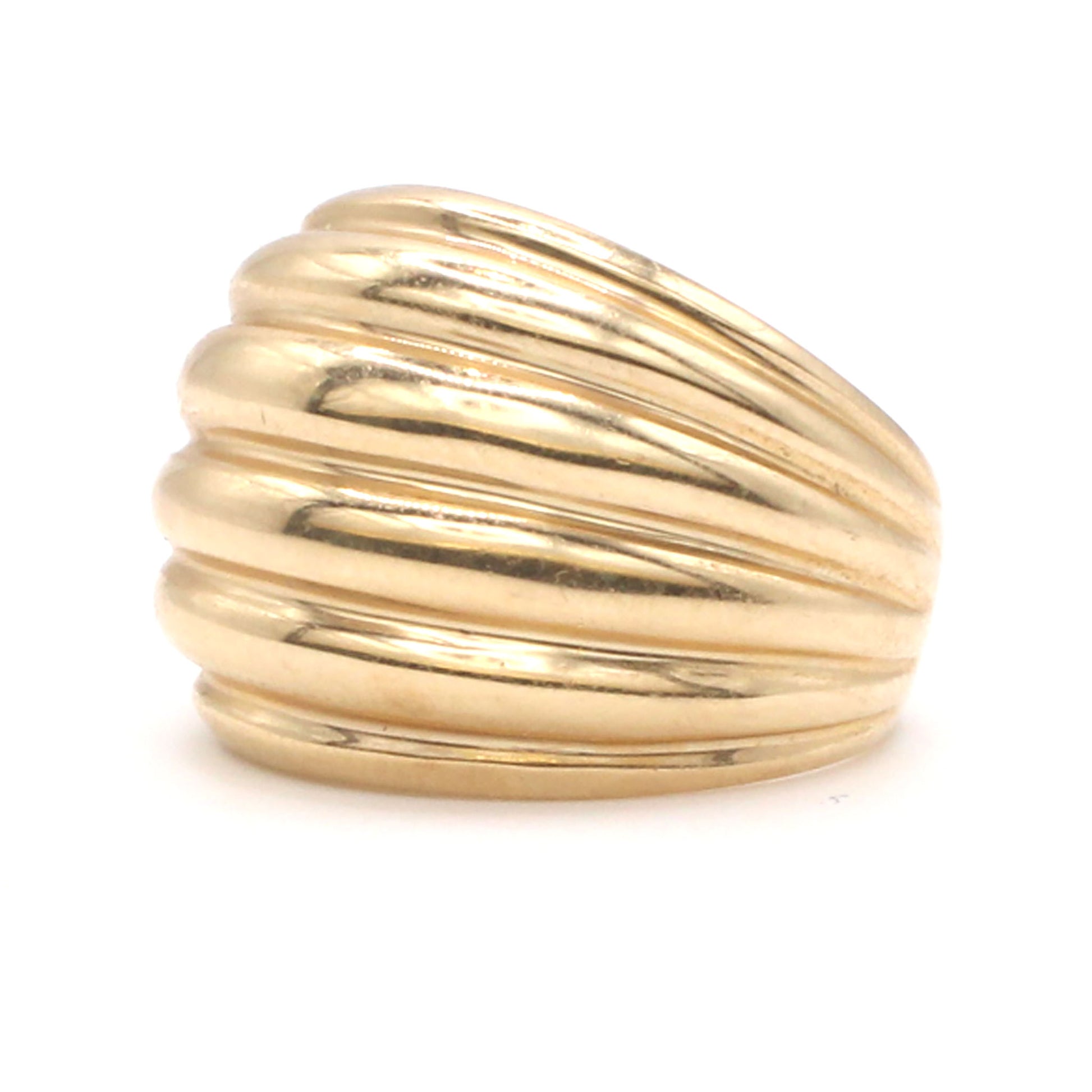 14k Yellow Gold Horizontal Groove Domed Band Size 6.75