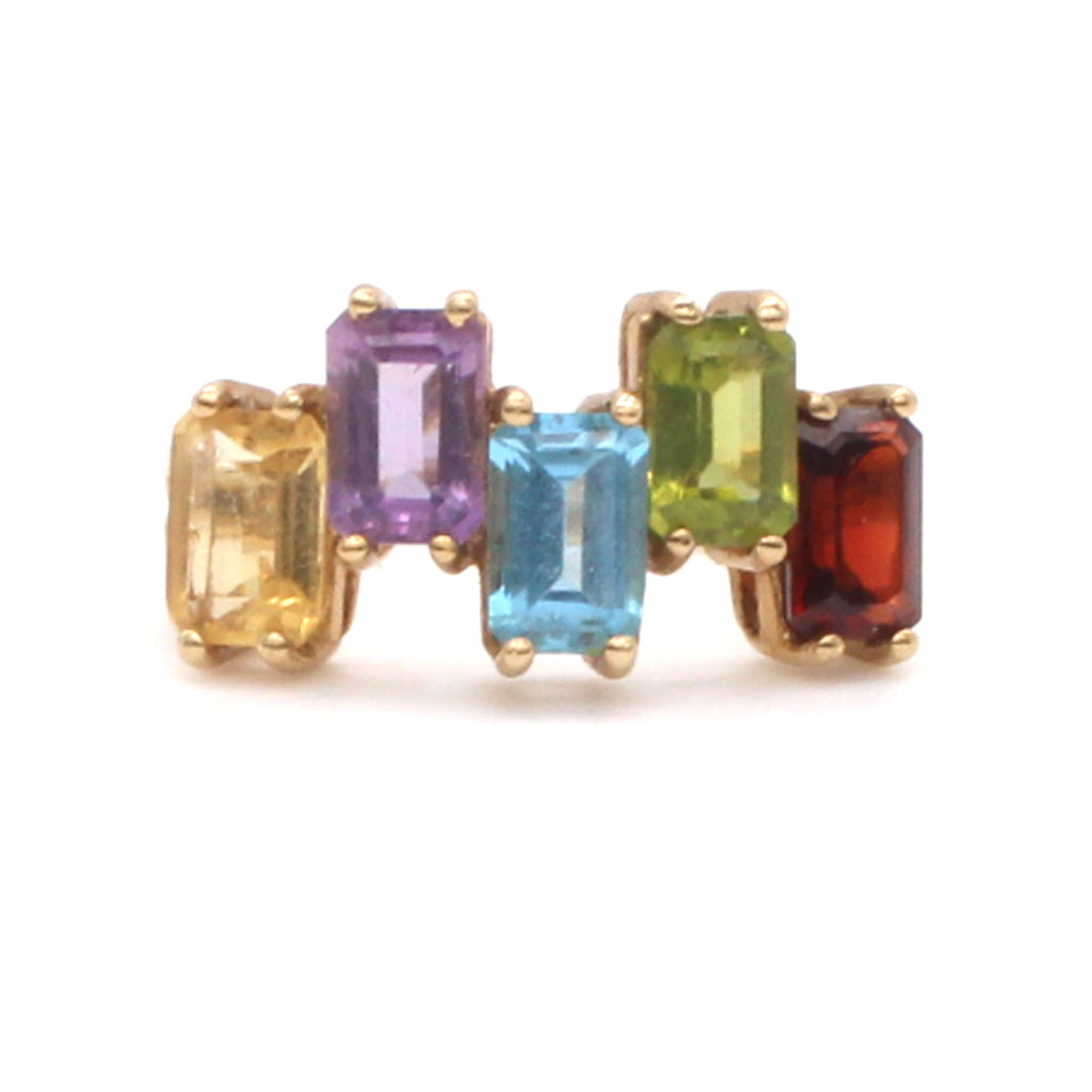 10k Yellow Gold Emerald Cut Multi Gemstone Step Style Band Size 5.75