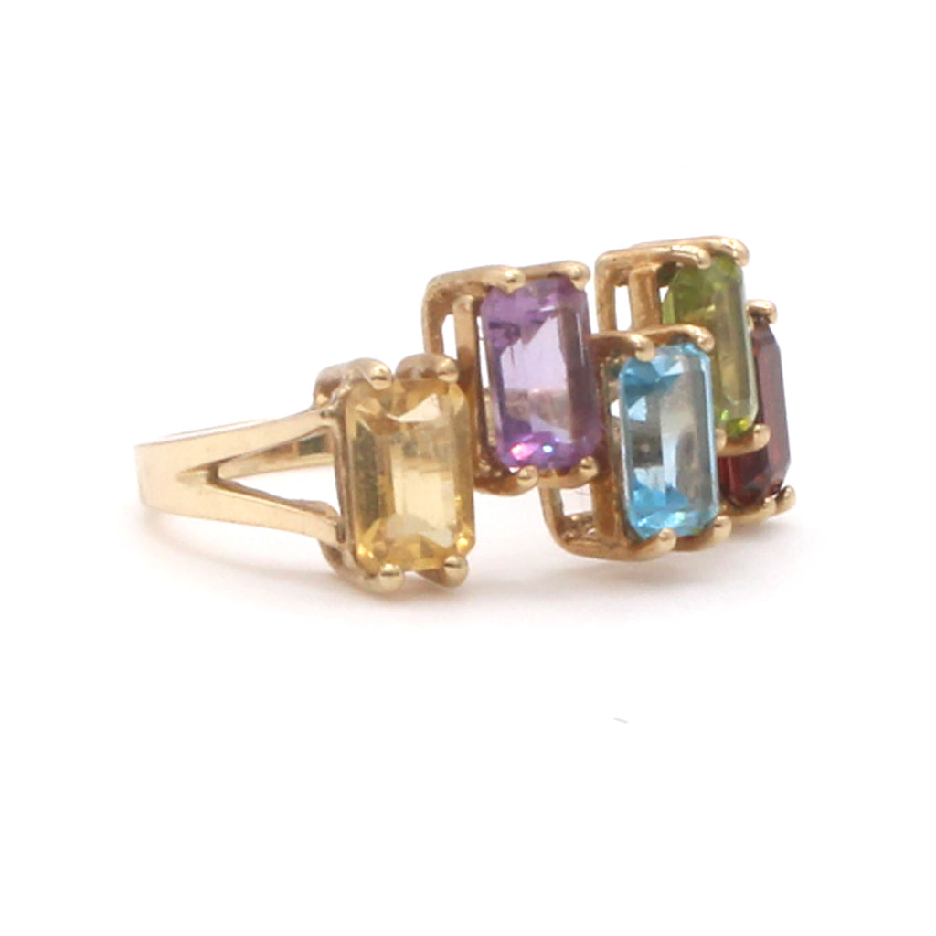 10k Yellow Gold Emerald Cut Multi Gemstone Step Style Band Size 5.75