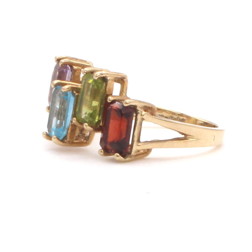 10k Yellow Gold Emerald Cut Multi Gemstone Step Style Band Size 5.75