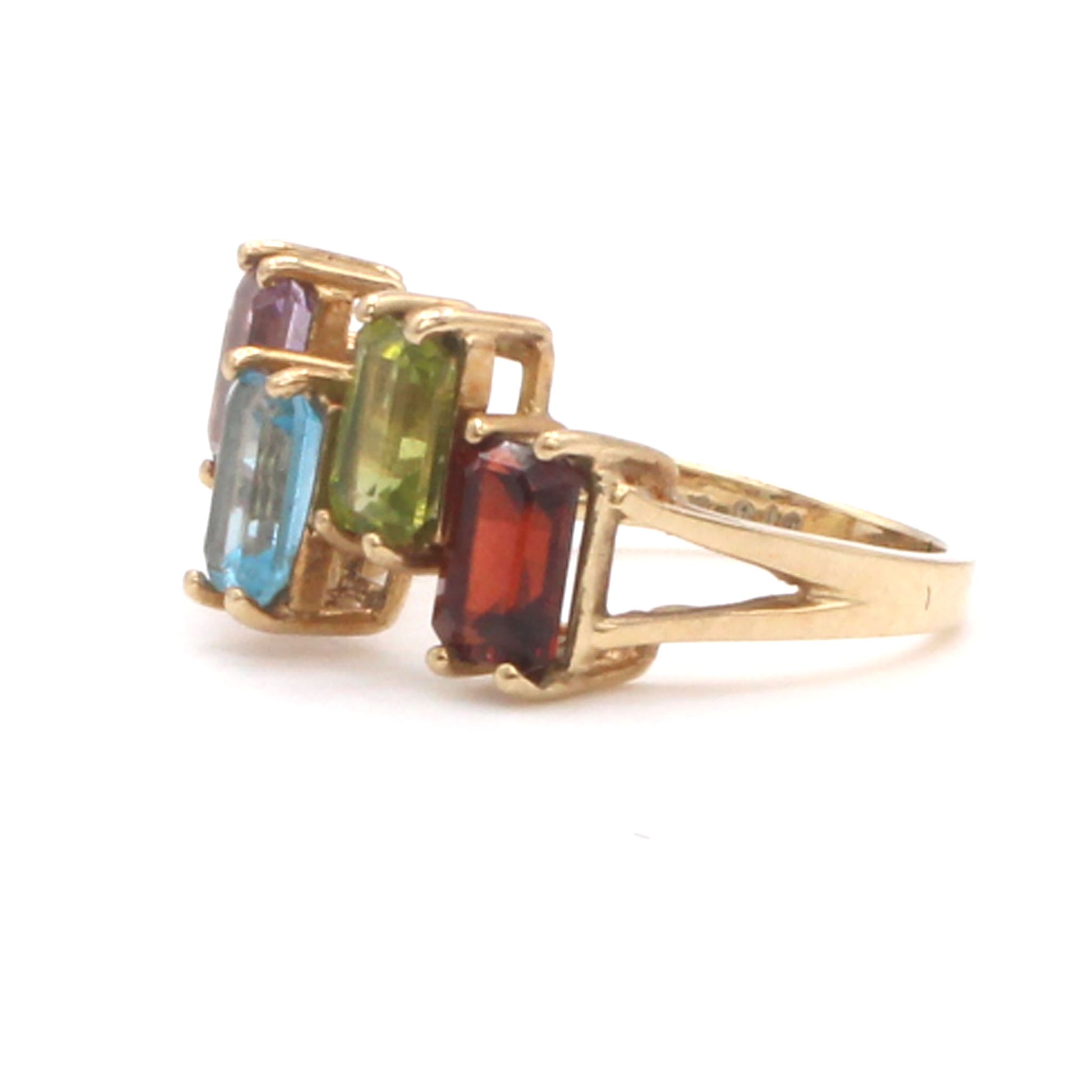 10k Yellow Gold Emerald Cut Multi Gemstone Step Style Band Size 5.75