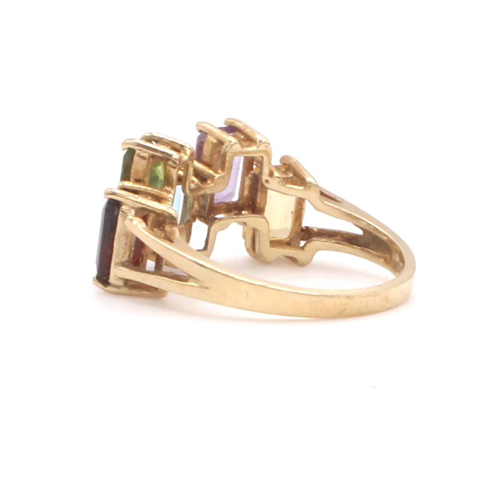 10k Yellow Gold Emerald Cut Multi Gemstone Step Style Band Size 5.75