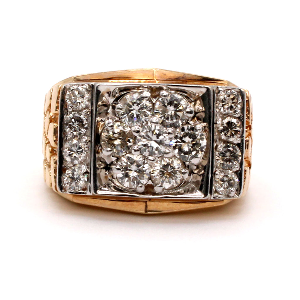 14k Yellow Gold 1.88cttw Diamonds Cluster Rectangle Ring Size 10