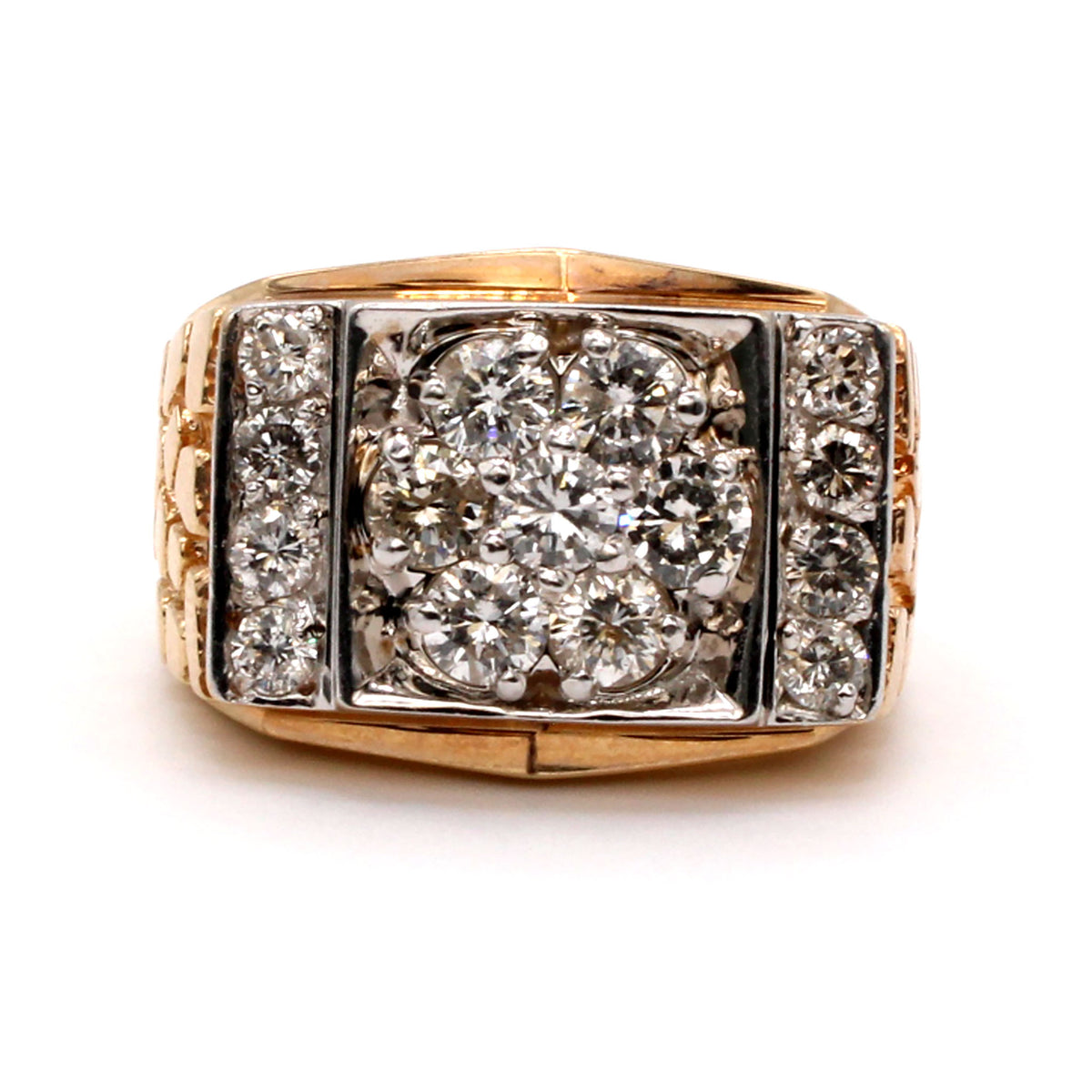 14k Yellow Gold 1.88cttw Diamonds Cluster Rectangle Ring Size 10
