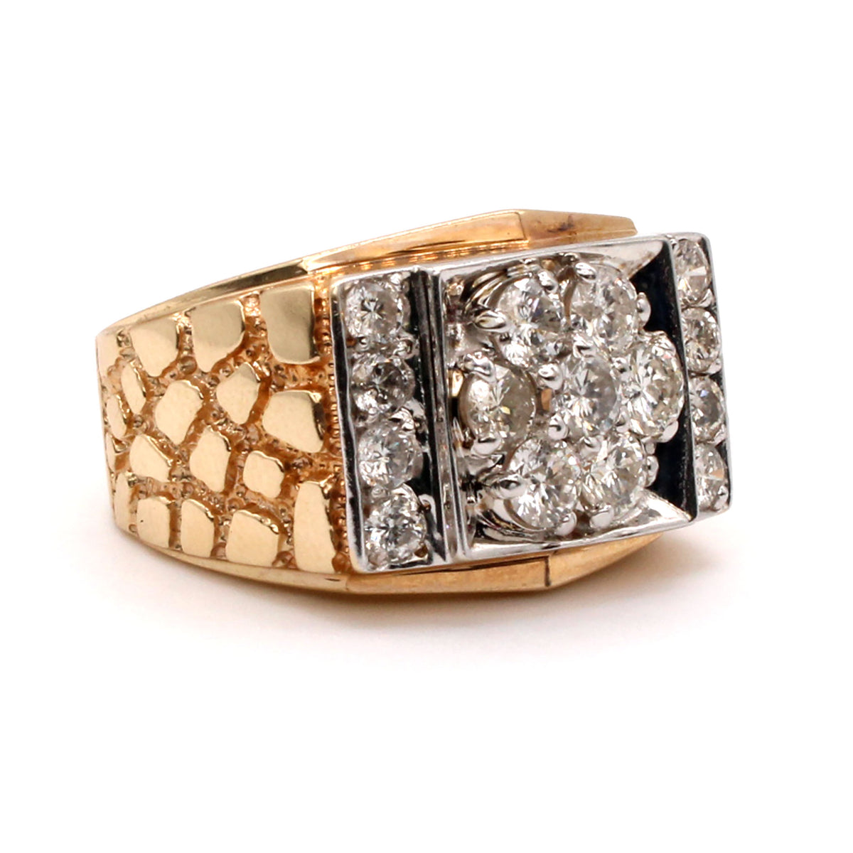 14k Yellow Gold 1.88cttw Diamonds Cluster Rectangle Ring Size 10