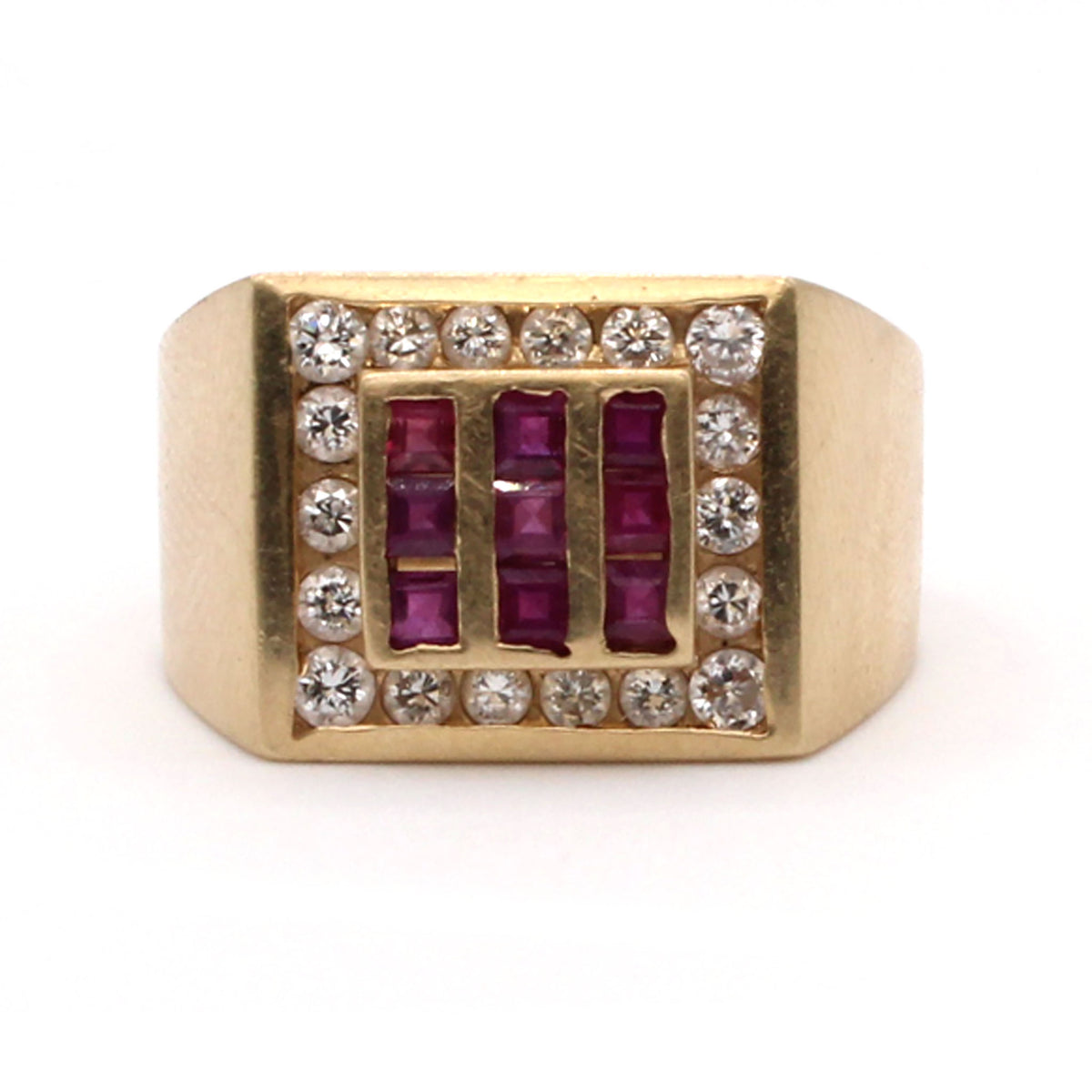 14k Yellow Gold 0.90cttw Diamonds and Ruby Square Ring Size 9.5