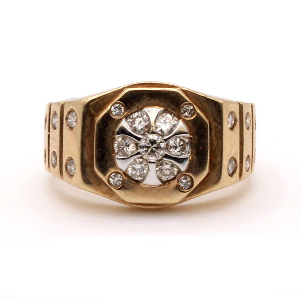 14k Yellow Gold 0.40cttw Diamonds Cluster Signet Ring Size 7