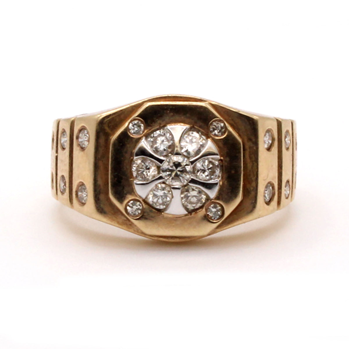14k Yellow Gold 0.40cttw Diamonds Cluster Signet Ring Size 7