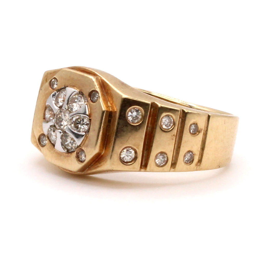 14k Yellow Gold 0.40cttw Diamonds Cluster Signet Ring Size 7