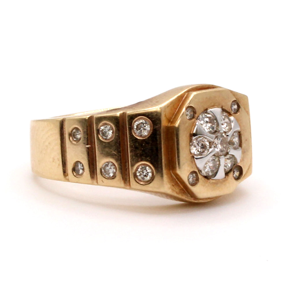 14k Yellow Gold 0.40cttw Diamonds Cluster Signet Ring Size 7