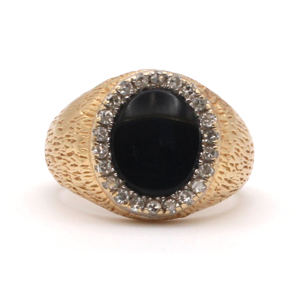 14k Yellow Gold 0.44cttw Diamond and Onyx Hammered Band Size 7