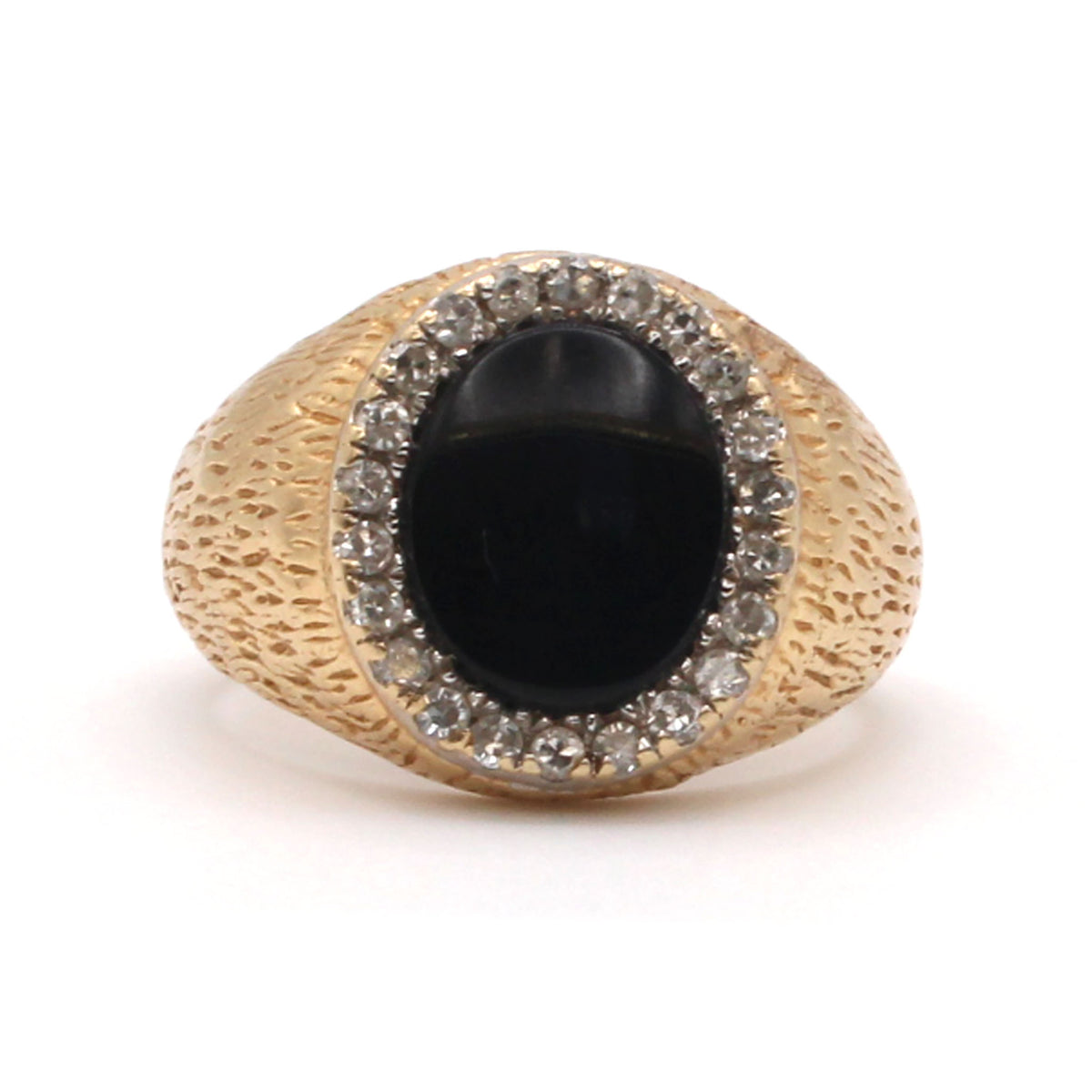 14k Yellow Gold 0.44cttw Diamond and Onyx Hammered Band Size 7