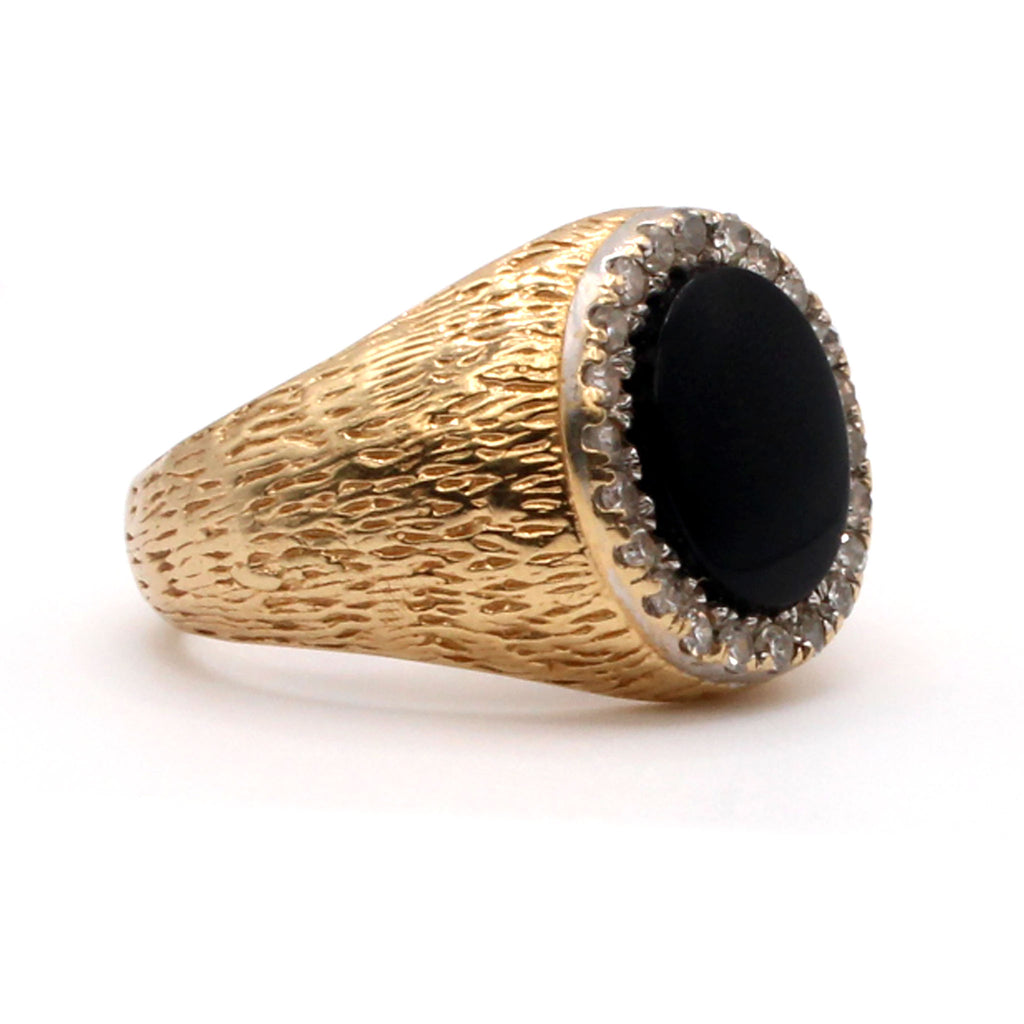 14k Yellow Gold 0.44cttw Diamond and Onyx Hammered Band Size 7