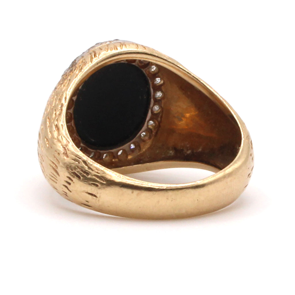 14k Yellow Gold 0.44cttw Diamond and Onyx Hammered Band Size 7
