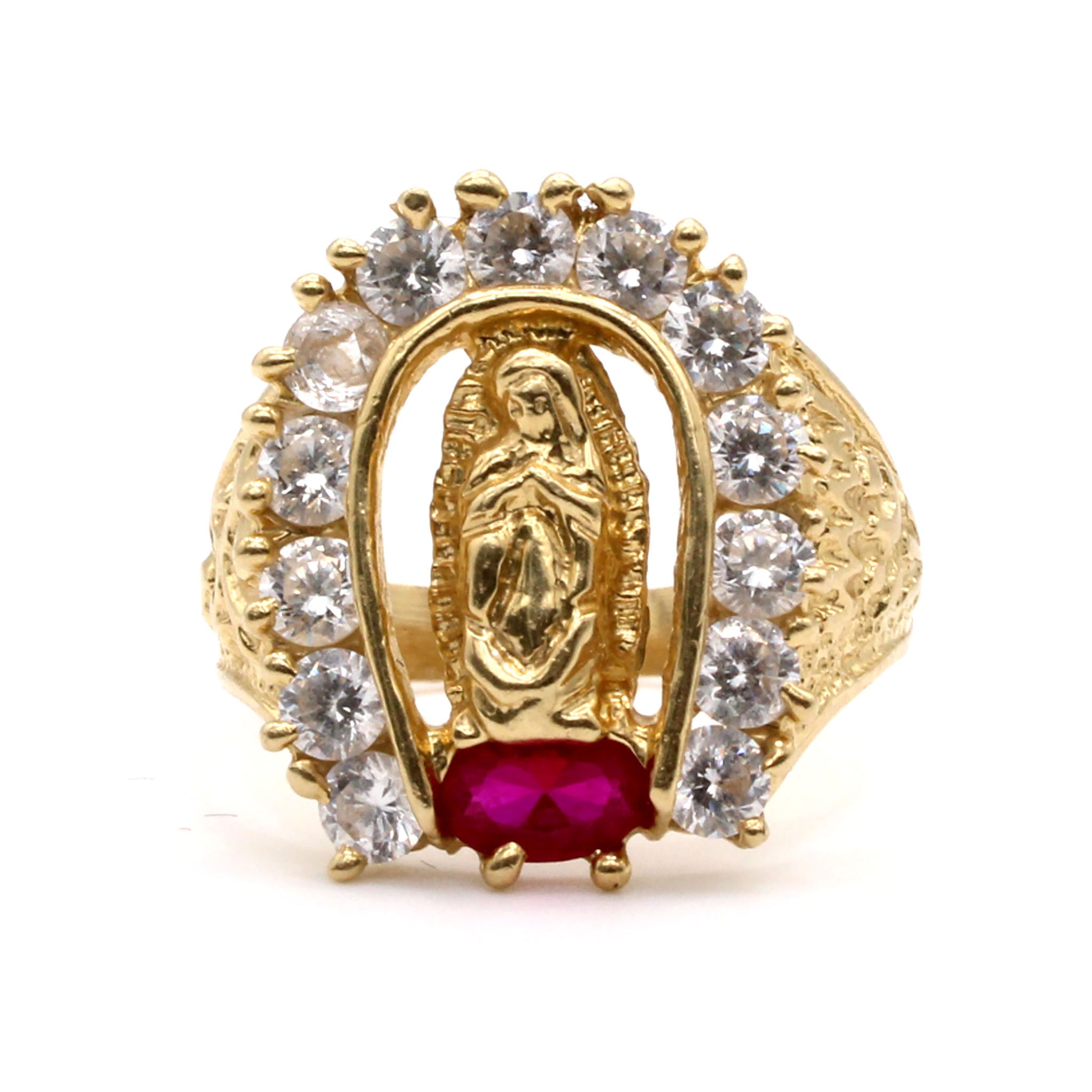 14k Yellow Gold Cubic Zirconia Religious Ring Size 10.5