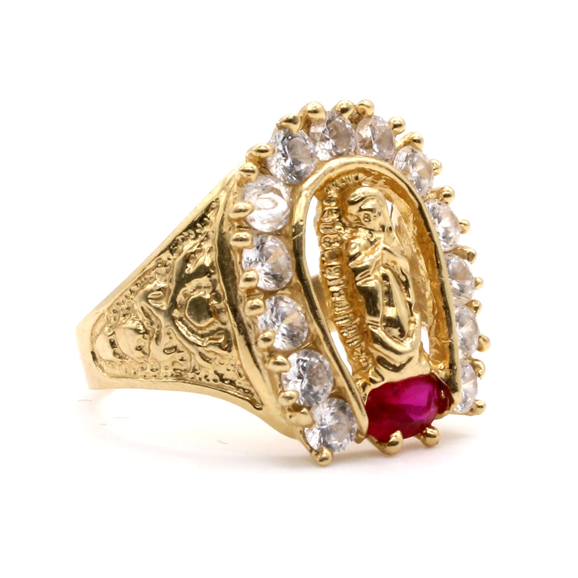 14k Yellow Gold Cubic Zirconia Religious Ring Size 10.5
