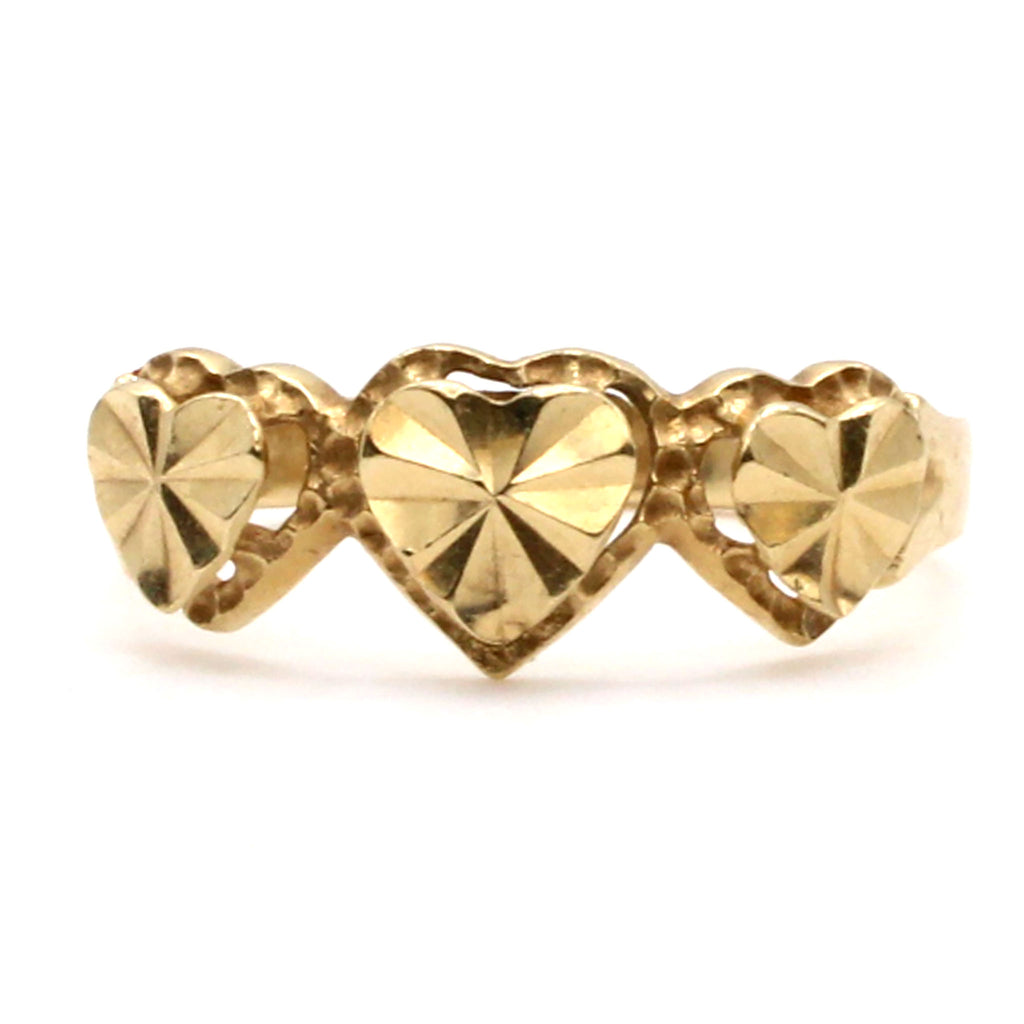 14k Yellow Gold 3 Heart Ring Size 5