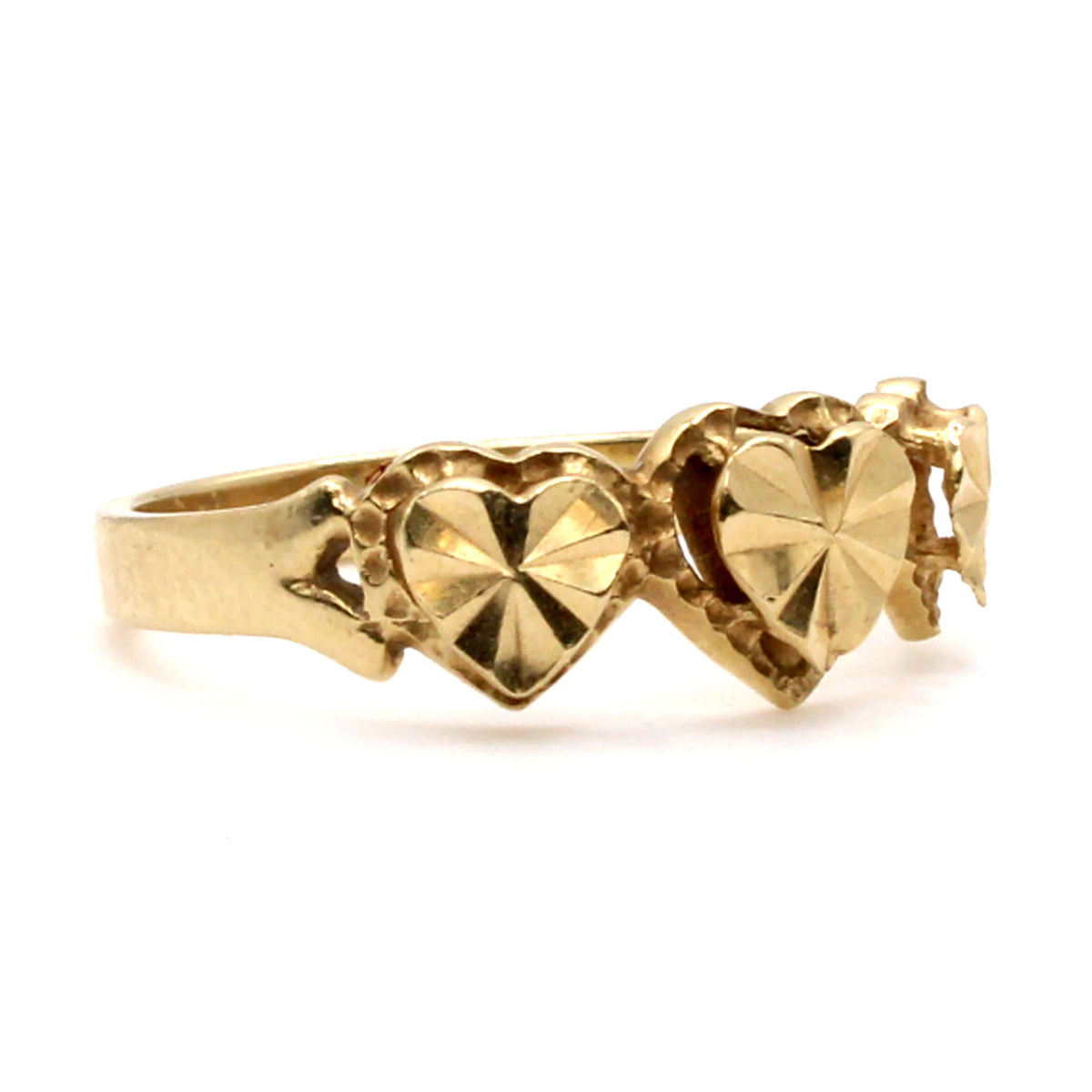 14k Yellow Gold 3 Heart Ring Size 5