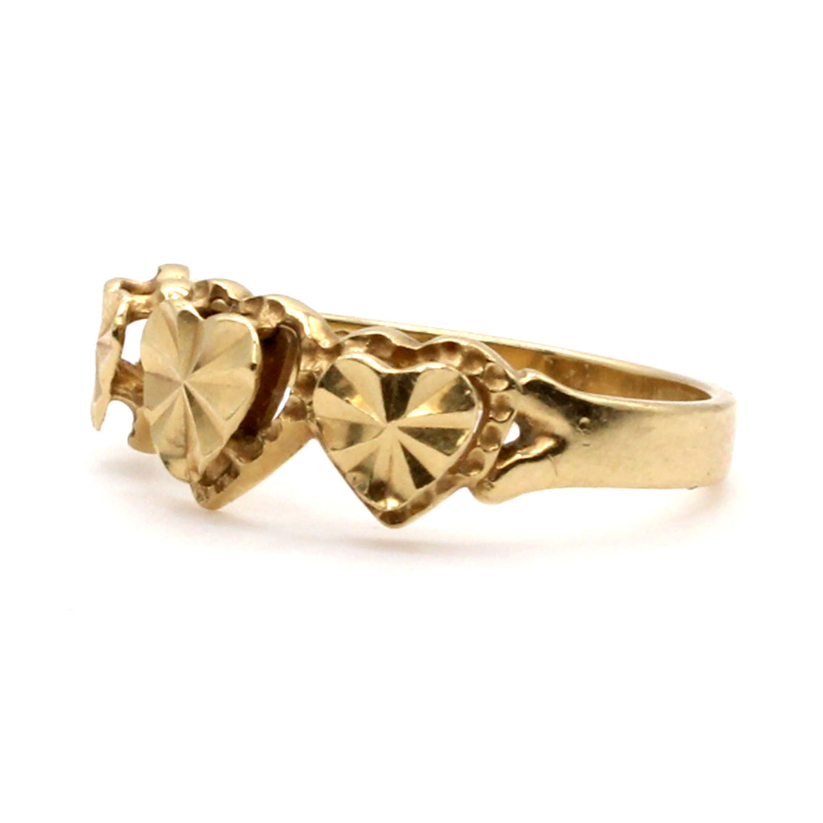 14k Yellow Gold 3 Heart Ring Size 5