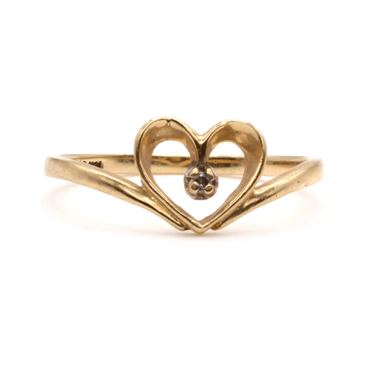 10k Yellow Gold Diamond Heart Ring Size 6