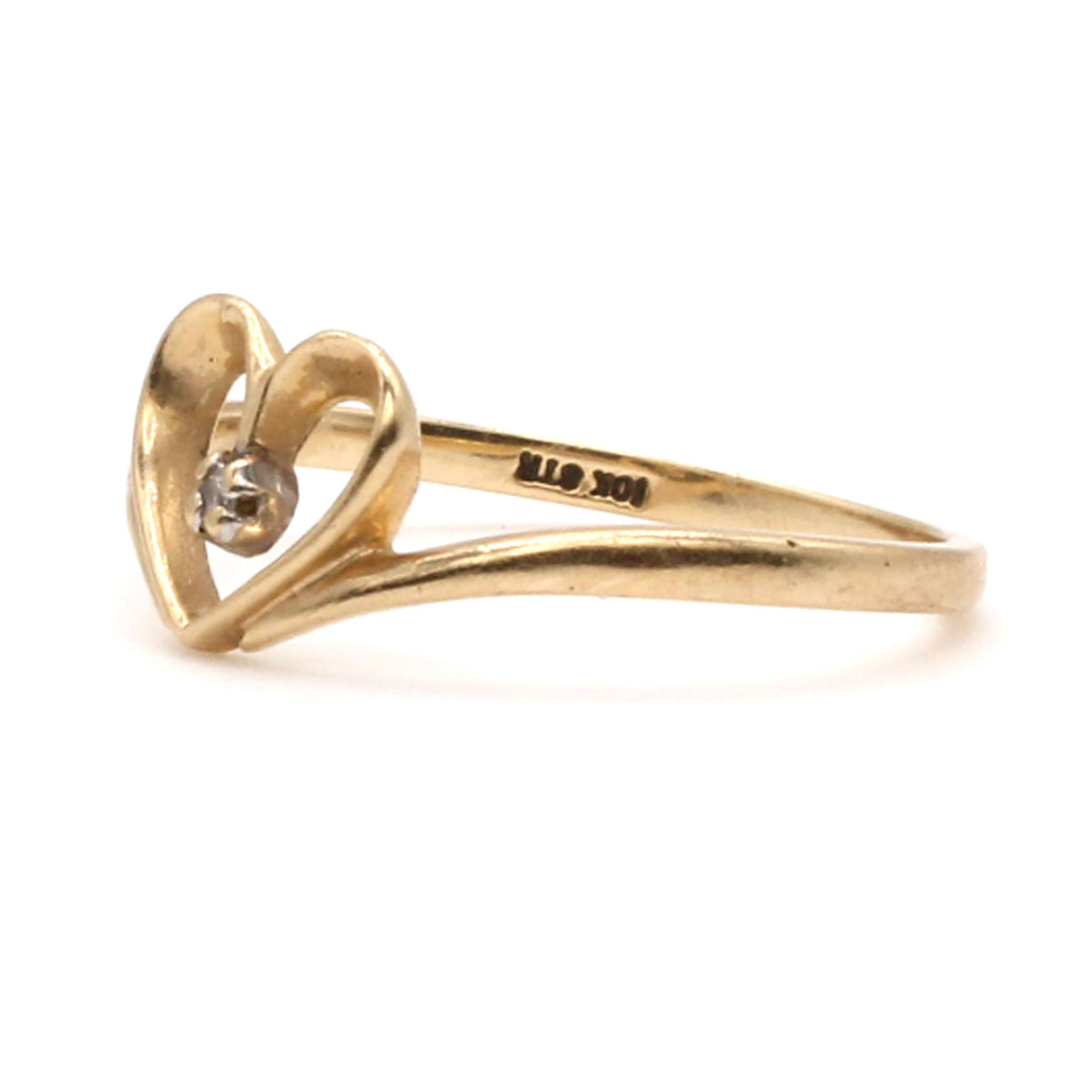 10k Yellow Gold Diamond Heart Ring Size 6
