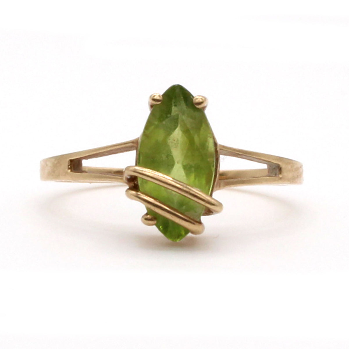 10k Yellow Gold Marquise Cut Peridot Ring Size 5