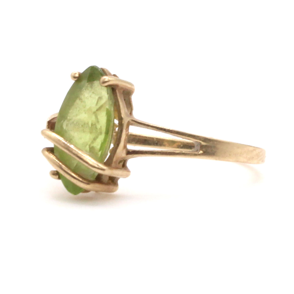 10k Yellow Gold Marquise Cut Peridot Ring Size 5