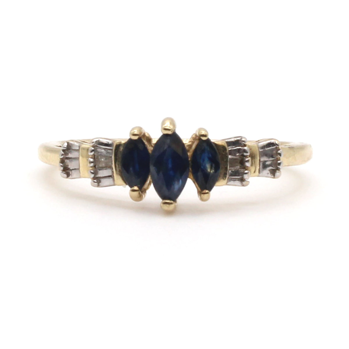 10k Yellow Gold Marquise Cut Sapphire and Diamond Ring Size 6.75