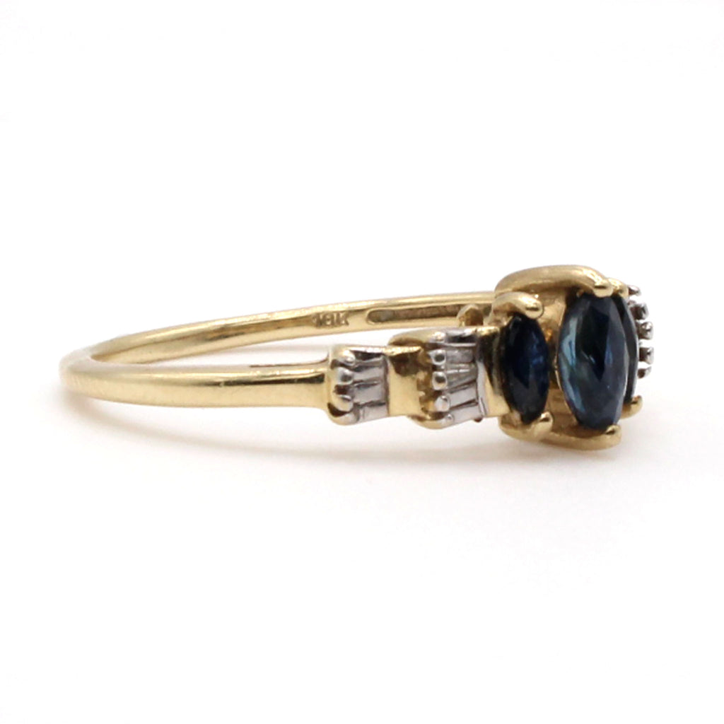 10k Yellow Gold Marquise Cut Sapphire and Diamond Ring Size 6.75