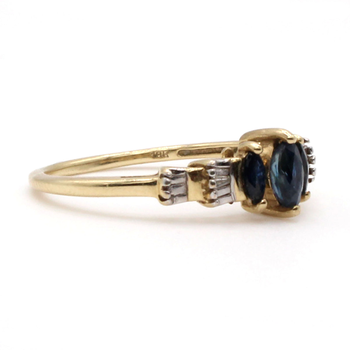 10k Yellow Gold Marquise Cut Sapphire and Diamond Ring Size 6.75
