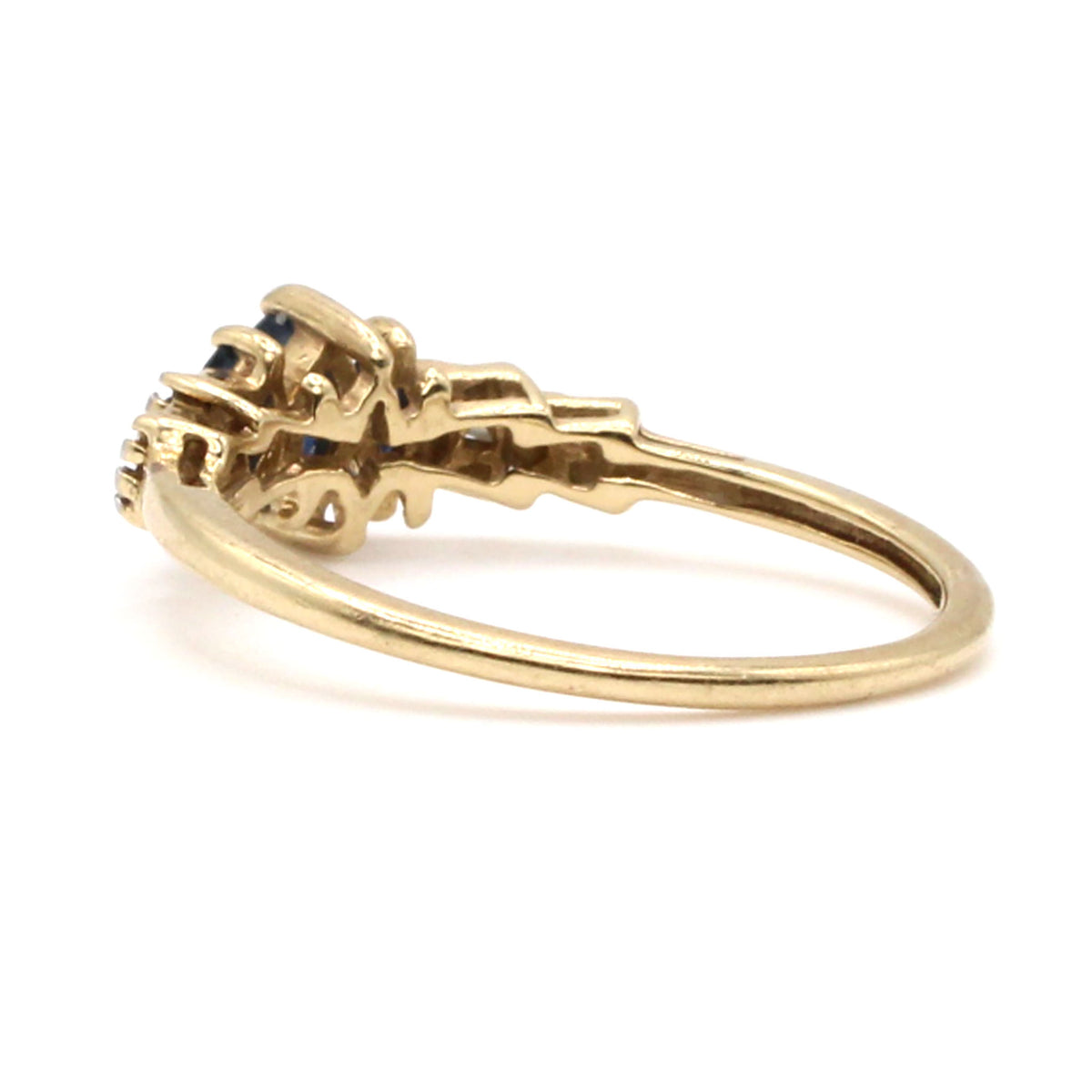 10k Yellow Gold Marquise Cut Sapphire and Diamond Ring Size 6.75