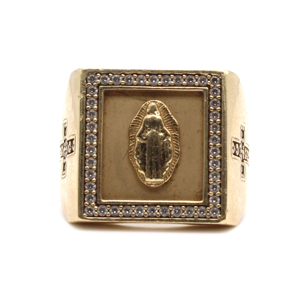 14k Yellow Gold Square Religious Ring Size 11