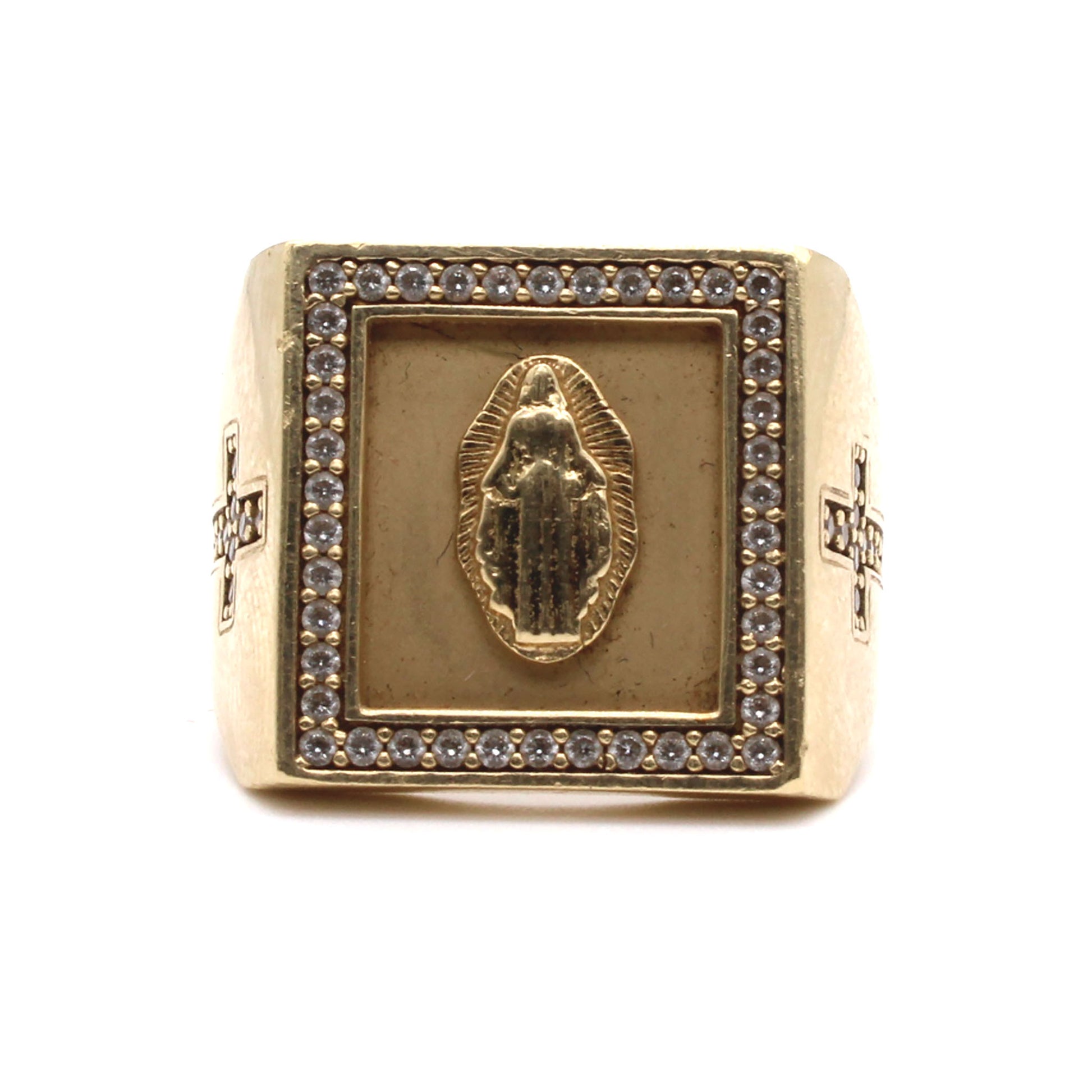 14k Yellow Gold Square Religious Ring Size 11