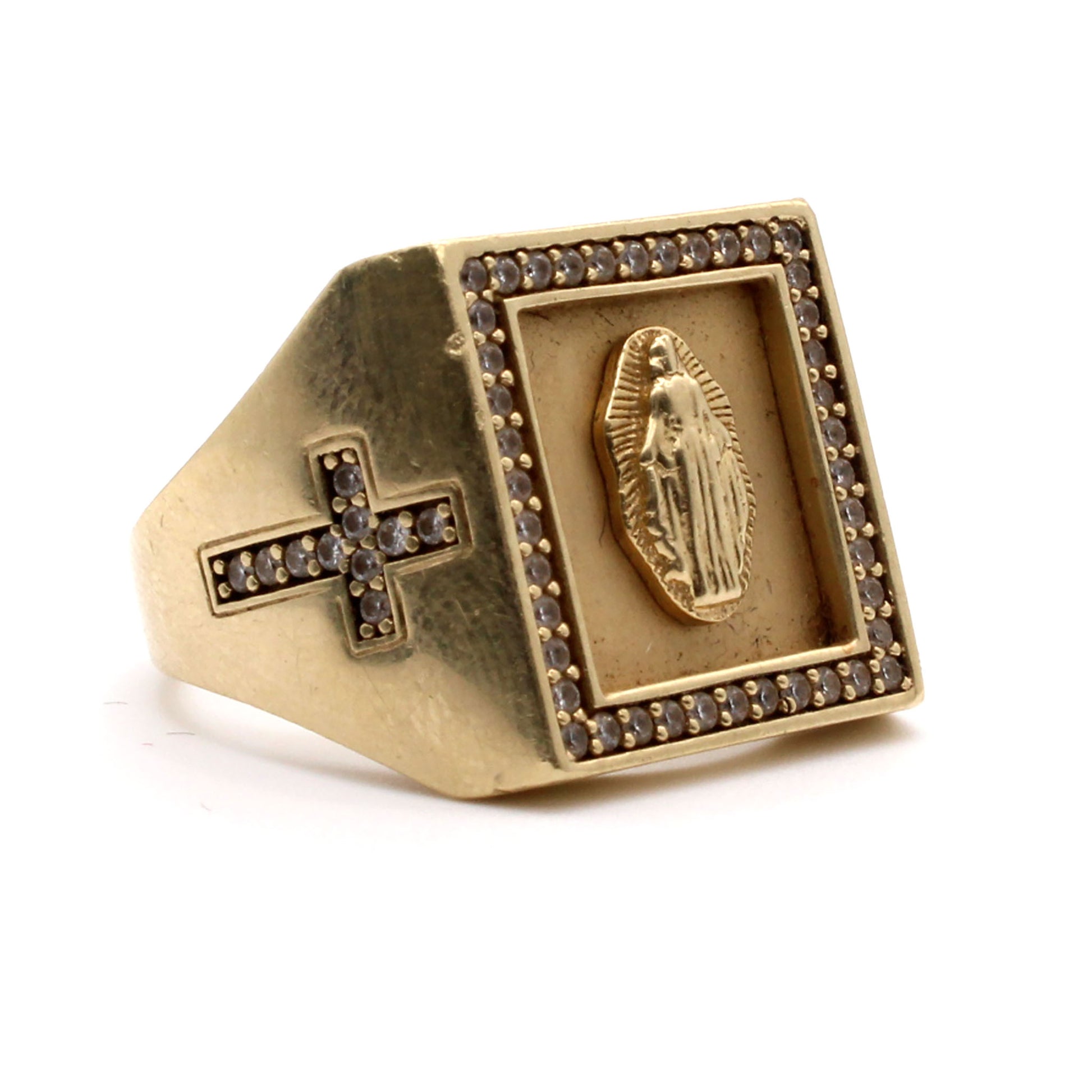 14k Yellow Gold Square Religious Ring Size 11