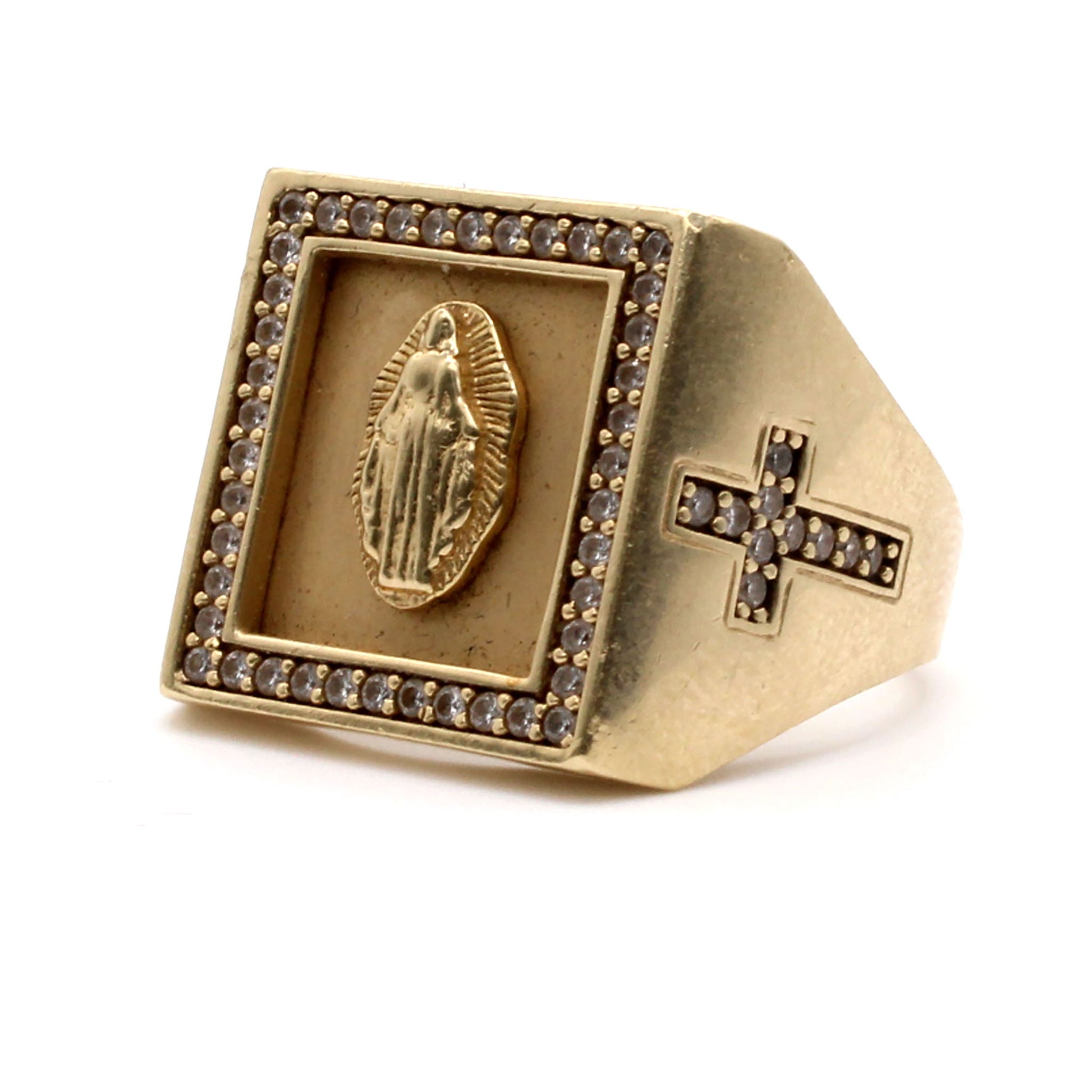14k Yellow Gold Square Religious Ring Size 11
