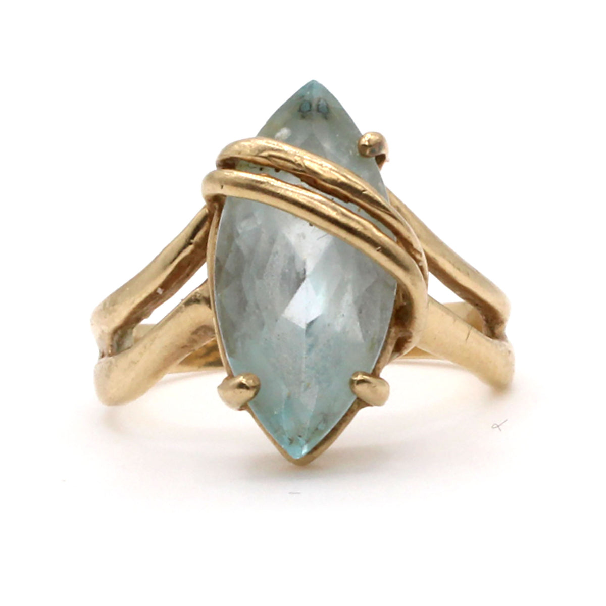 10k Yellow Gold Marquise Cut Aquamarine Ring Size 4