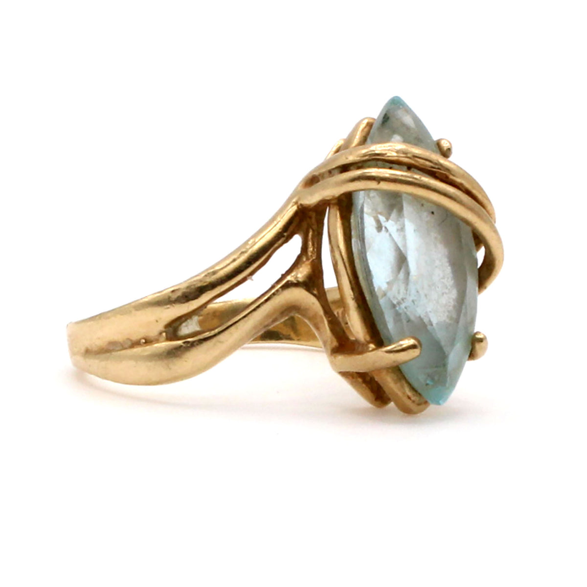 10k Yellow Gold Marquise Cut Aquamarine Ring Size 4