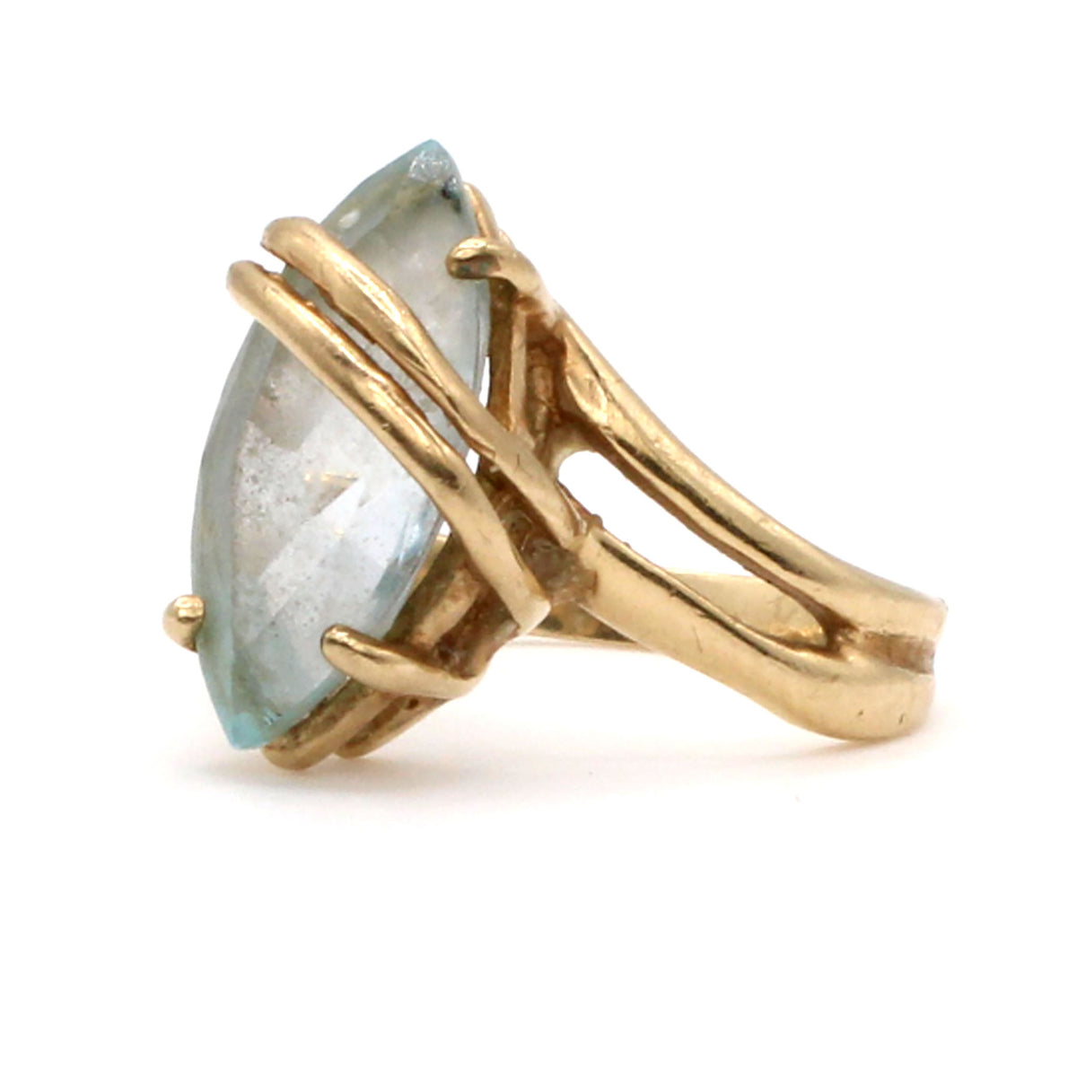 10k Yellow Gold Marquise Cut Aquamarine Ring Size 4