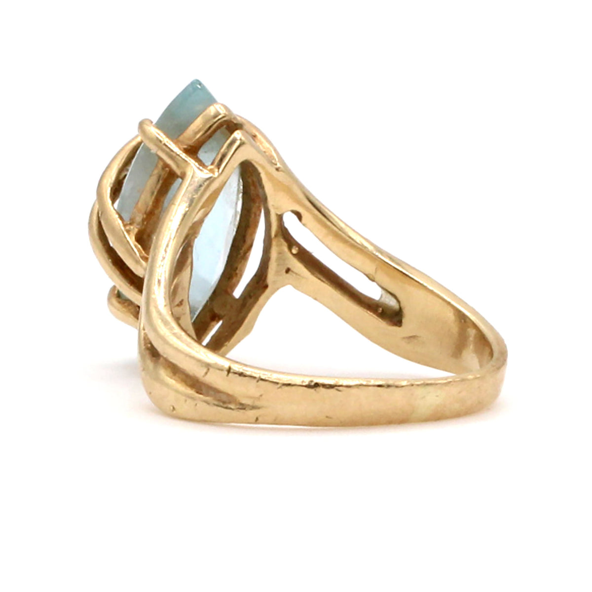 10k Yellow Gold Marquise Cut Aquamarine Ring Size 4